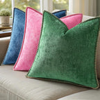 decorUhome Spring Chenille Soft Cozy Throw Pillow Covers 12x20 Set of 2, Modern Farmhouse Boho Velvet Decorative Pillow Cases with Stitched Edge for Couch Sofa Bed Home Decor, Green