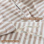 MooMee Striped Duvet Cover Set 100% Washed Cotton Linen Like Textured Breathable Durable Soft Comfy (Orange Classic Stripes, Super King 108"x98")