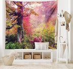 Ambesonne Forest Tapestry King Size, Majestic Landscape Autumn Trees in Woodland Natural Garden in Ukraine, Wall Hanging Bedspread Bed Cover Wall Decor, 104" X 88", Red Green Brown