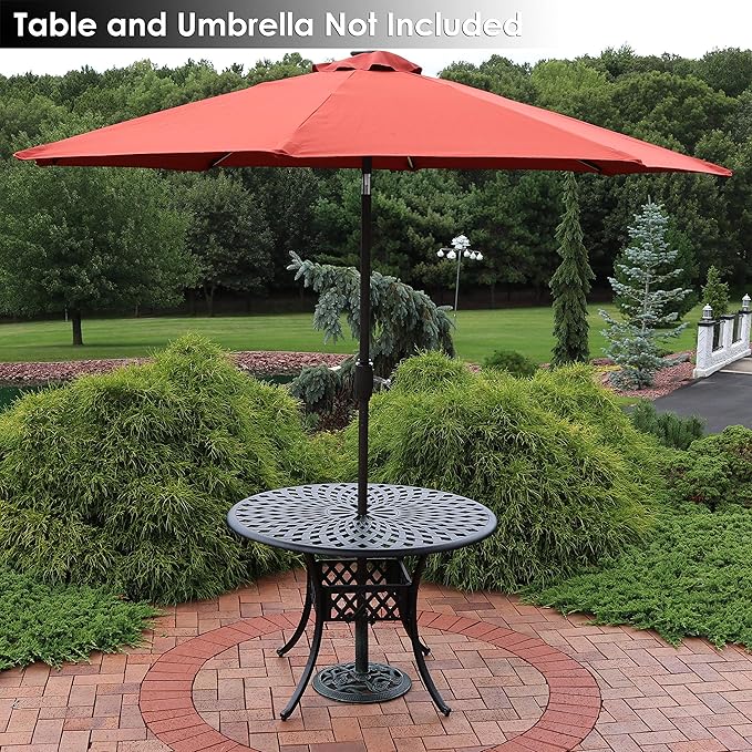 Sunnydaze 17lb Cast Iron Patio Umbrella Base - Heavy-Duty Round Metal Outdoor Market Umbrella Stand for Outside - 16-Inch - Green - Rose Blossom