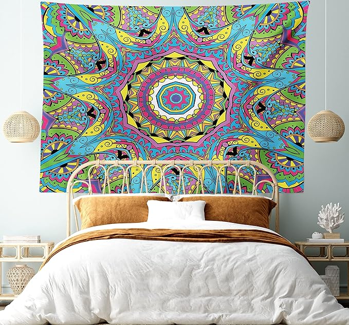 Ambesonne Psychedelic Tapestry, Abstract Unusual with Color and Form Details Hippie Retro, Fabric Wall Hanging Decor for Bedroom Living Room Dorm, 28" X 23", Soft Blue