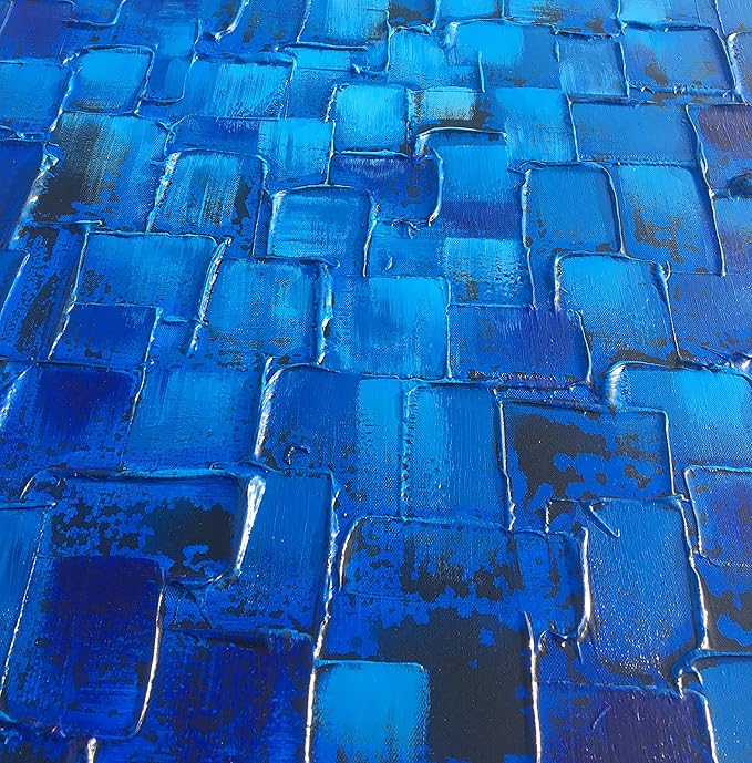 MyArton Large Abstract Dark Blue Square Canvas Wall Art Hand Painted Textured Oil Painting on Canvas Ready To Hang Artwork 56x28inch