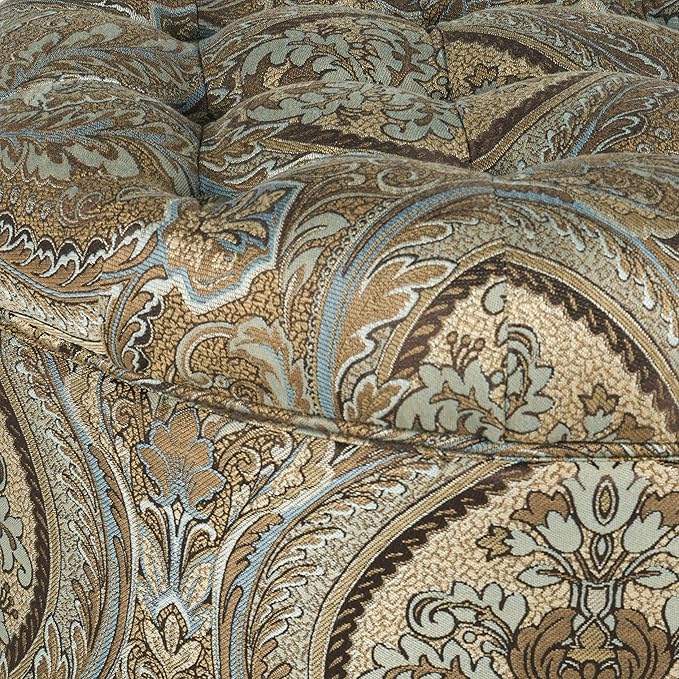 Homepop Home Decor |N8264-F1044 | Large Button Tufted Woven Round Storage Ottoman | Ottoman with Storage for Living Room & Bedroom, Traditional Paisley