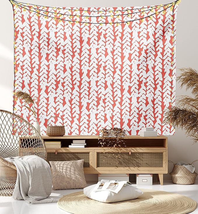 Ambesonne Coral Tapestry Twin Size, Hand Painted Braids Vertical Pattern Bohemian Hipster Fashion Chevron Art, Wall Hanging Bedspread Bed Cover Wall Decor, 68" X 88", White Coral