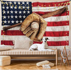 Ambesonne Baseball Tapestry, Vintage Baseball League Equipment Usa Grunge Glove Bat Fielding Sports Theme, Fabric Wall Hanging Decor for Bedroom Living Room Dorm, 30" X 45", Red Brown